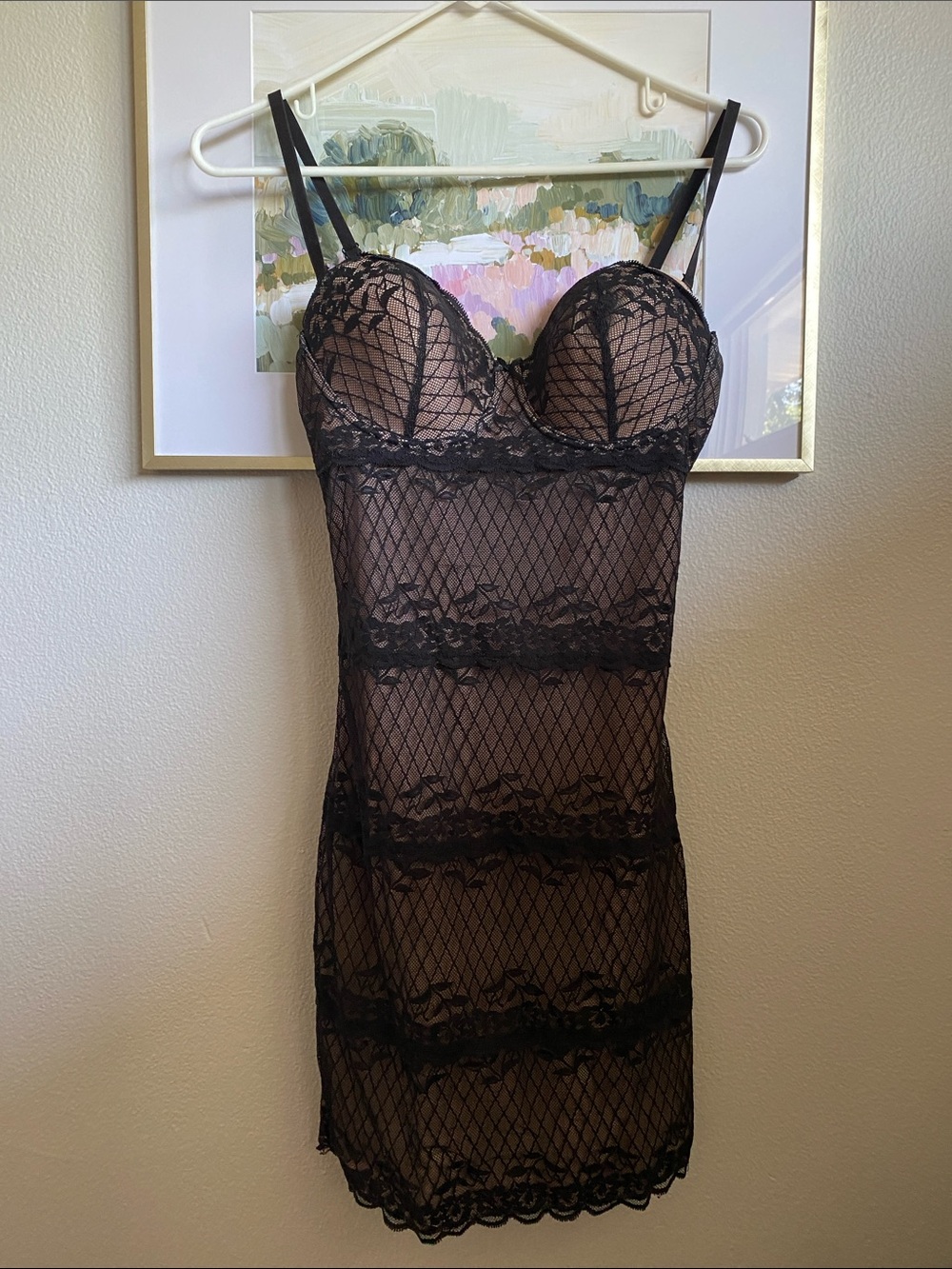 SkinnyGirl Black Lace Compression & Bra, Sz M